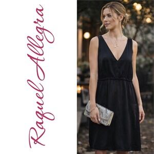 RAQUEL ALLEGRA Black V Neck Button Shoulder Midi Dress Elegant Minimalist Size 0